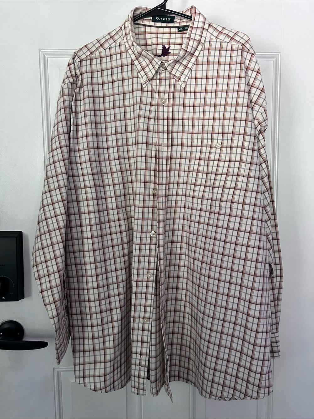 Orvis Men's White and Brown Plaid Button-Down Shirt